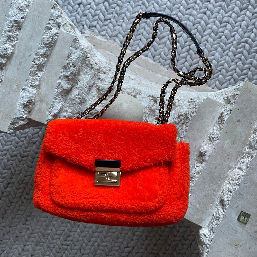 SOLD Fendi Shearling Nappa Mini Be Orange Baguette Shoulder Bag